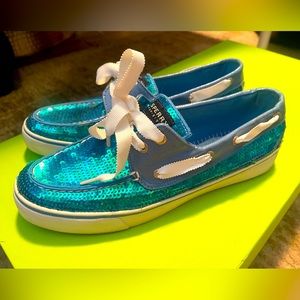 Turquoise sequin Sperry Top Siders